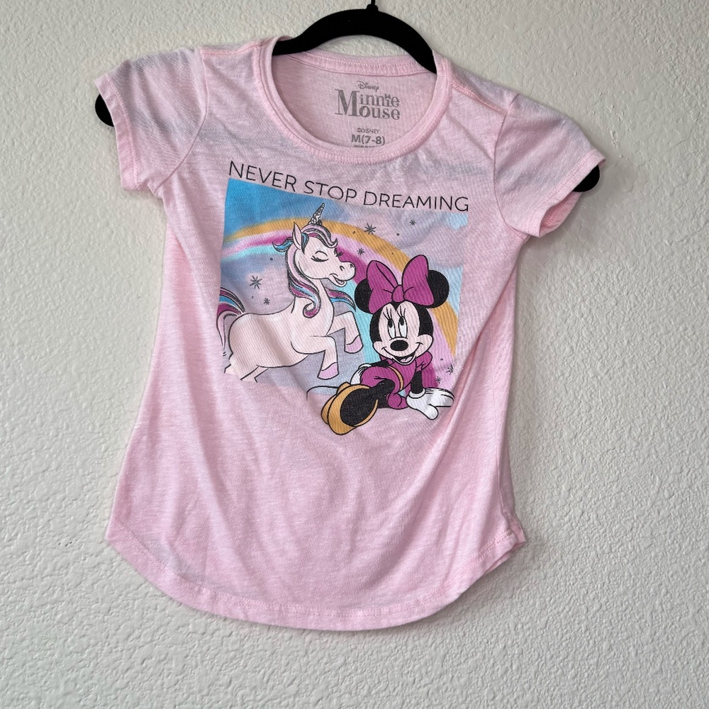 Minnie Mouse With Unicorn T-Shirt, Pink, Never Stop Dreaming